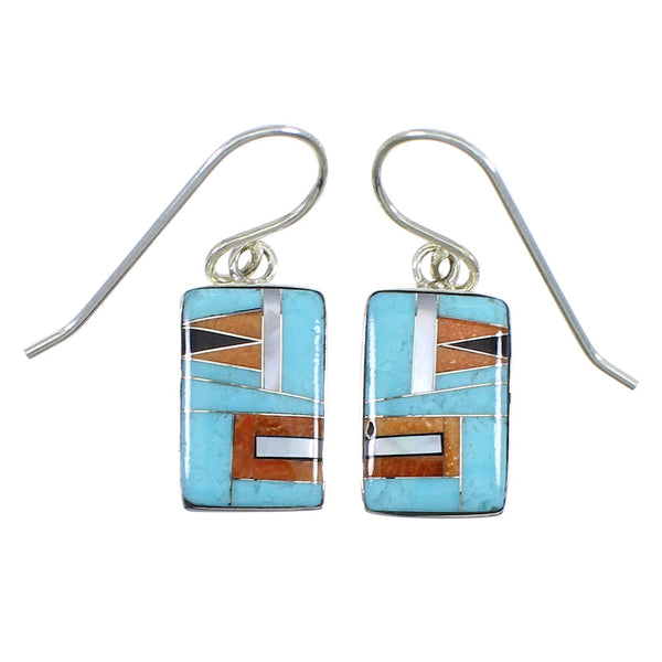 Multicolor Inlay Sterling Silver Hook Dangle Earrings RX57194